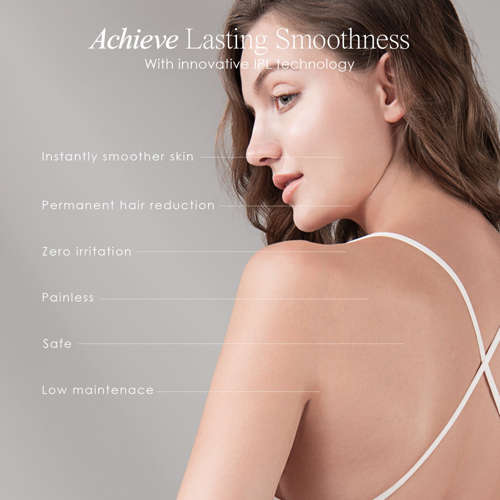 SmoothPro+ hair removal device listing IPL technology benefits such as permanent hair reduction