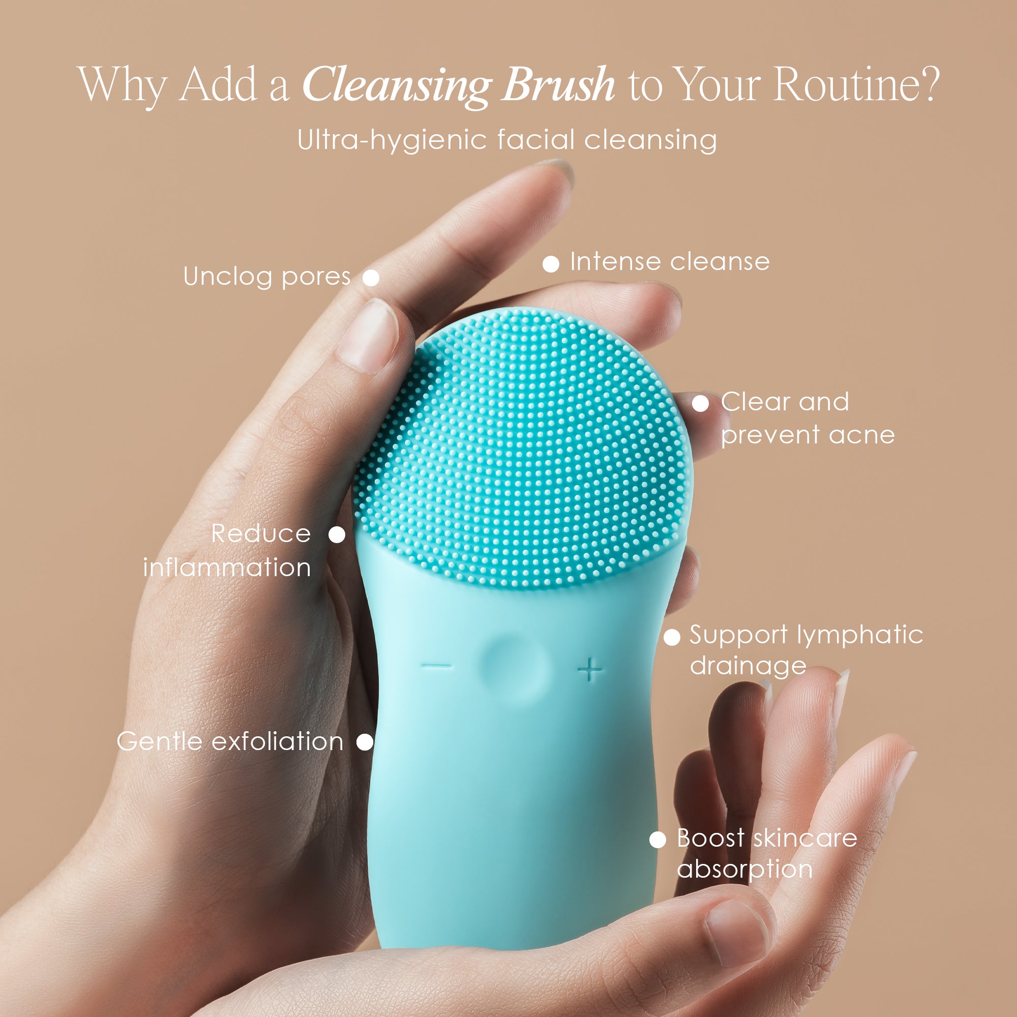 CLEO+ sonic facial cleansing brush showing sonic facial cleansing benefits such as gentle exfoliation